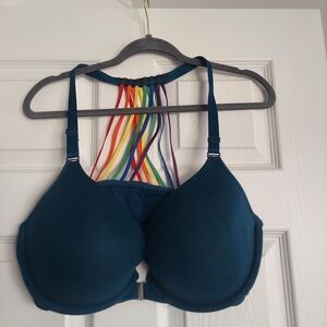 Cacique Blue Bra with Rainbow Strappy Back